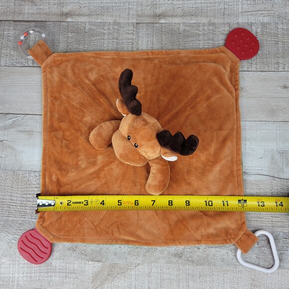 Reindeer Plush Baby Lovey Modern Baby Rattle Teether Moose Security Blanket - Picture 4 of 9